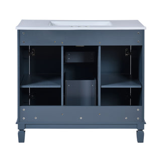 36" Bathroom Vanity With Top Sink, Basin On Cabinet With 2 Soft Closing Doors And 2 Drawers - Blue