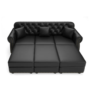 Upholstered Sofa With Nailhead Trim, Rolled Armrests With Ottoman