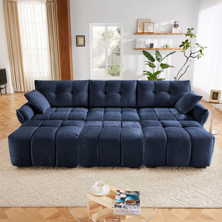 Sofa Set With Ottoman And Pillows, Textured, High Resilience Cushions