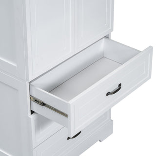 Tall Bathroom Storage Cabinet With 2 Doors And Drawers, Adjustable Shelf - White