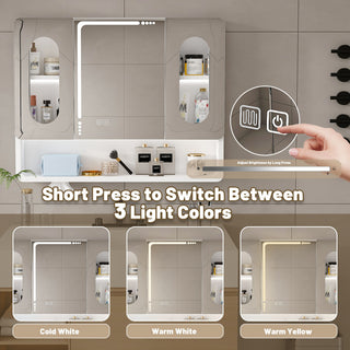 Wall Mounted Bathroom Mirror Cabinet With LED Lights, Anti Fog & Explosion Proof, Touch Control Medicine Cabinet, 3 Color Lighting - White