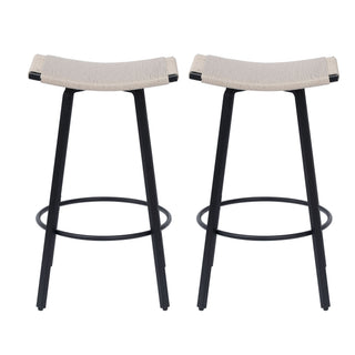 Counter Height Bar Stools Backless Handwoven Kitchen Dining Chairs With Round Footrest (Set of 2) Weaving Pub Stoo - Creamy White