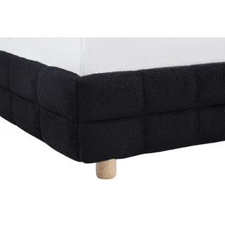 Modern Platform Bed With Upholstered Grid-Patterned Headboard