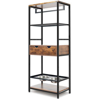 Dog Feeding Station, 3 Height Adjustable Raised Dog Bowls, Dog Feeder Station For Large Medium Dogs Cats, Dog Storage With Shelves - Black / Dark Brown