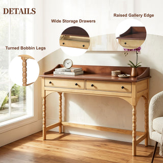 Writing Desk With 2 Storage Drawers, Workstation For Living Room - Brown / Natural