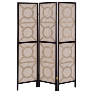 Circle Pattern 3 Panel Folding Screen - Brown