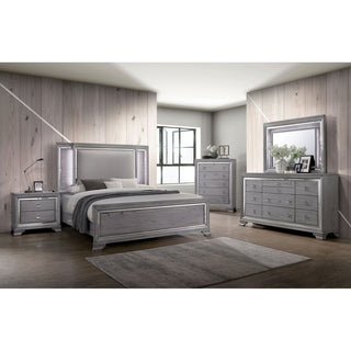 Nightstand With Mirror Trim - Light Gray