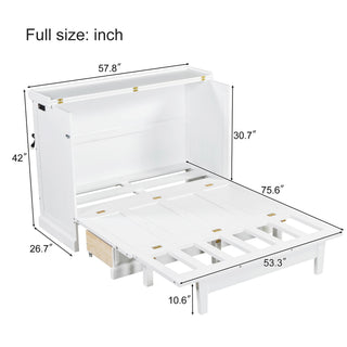 Solid Pine Murphy Bed Chest Cube Cabinet Bed With Charging Station And Large Storage Drawer For Home Office Or Small Room