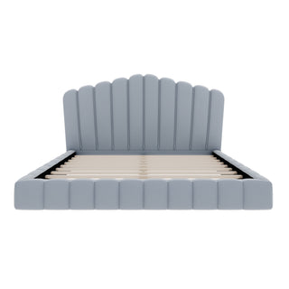 Queen Upholstered Bed Frame With Shell Shaped Headboard - Light Blue - Light Blue