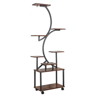 8 Tier Indoor Plant Stand With Grow Lights, S Shaped Metal Shelf For Multiple Plants - Black / Dark Walnut