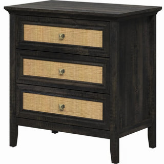 Nightstand With 3 Drawers, Tall End Table - Brown