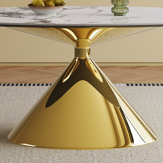 Modern Luxury Marble Dining Table Set Oval Kitchen Table With Stainless Steel Base - Gold / White Print