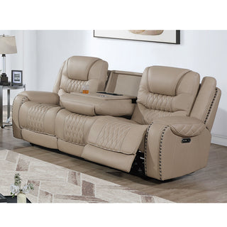 Power Reclining Sofa With USB Ports, Drop Down Table & Adjustable Headrest - Toffee