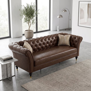 Chesterfield Sofa, 3 Seat Couch With Deep Button Tufted Back, Rolled Arms