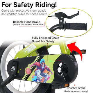 Fkznpj - 18" Sporty Kids Bike With Training Wheels And Stand Adjustable Saddle Suitable For Boys And Girls Aged 5 - 10 Years Tall Height 39 - 49" Available In A Variety Of Colors