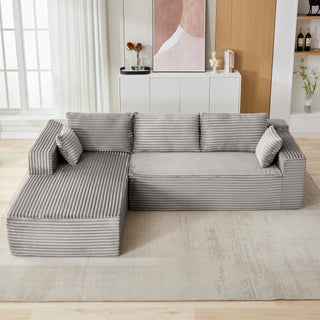 Compression Sectional Couch With Comfy Chaise, Boneless L Shape Sofa With Deep Seat