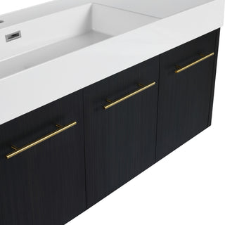 Modern Wall Mounted Bathroom Vanity With Left Sink And Storage Rack