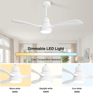 48" Ceiling Fan With Dimmable 3Cct LED Light, DC Motor, Reversible - White