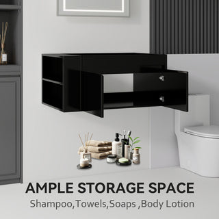Floating Bathroom Vanity Cabinet, Soft Close Double Drawers, Open Side Storage, Wall Mounted, Cabinet Only