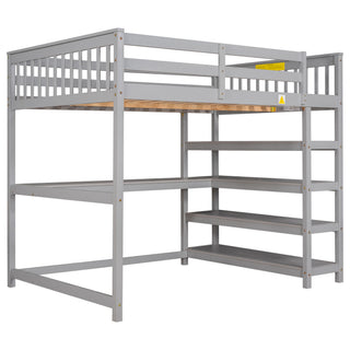 Loft Bed With Storage Shelves And Under Bed Desk