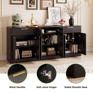 Large Fluted Buffet Sideboard, Wine Bar Storage Cabinet With 6 Doors & 2 Drawers