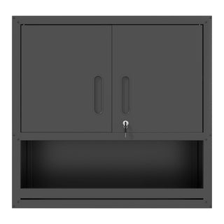 Wall-Mounted Storage Cabinet With Locking Door, 1 Shelf And Open Drawer - Black