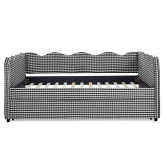 Gingham Daybed With USB Charging Port, Wave-Shaped Design