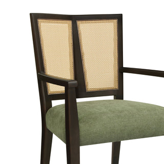 Mid Century Modern Arm Dining Chair Set With Rattan Backrest