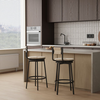 Bar Stools Swivel Counter Chairs With Metal Frame Hand Woven Paper Rope Dining Barstools For Kitchen Counter (Set of 2)