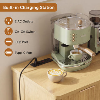 Fluted Coffee Bar Cabinet With Mini Fridge Space & Charging Station - Natural