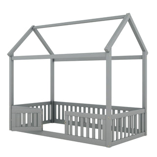 Wood House Bed With Fence And Door