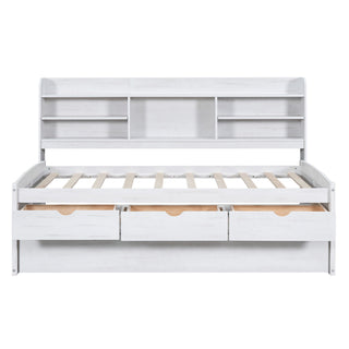 Captain Bed With Built In Bookshelves, 3 Storage Drawers, And Trundle