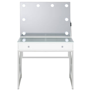 Hamlin - Makeup Vanity Table With Lighted Mirror And Padded Stool - White