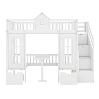 Twin Over Twin Bunk Bed With Changeable Table, Bunk Bed Turn Into Upper Bed And Down Desk