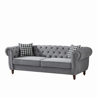 Chesterfield Upholstery Fabric Sofa With Roll Armrest & Nailhead