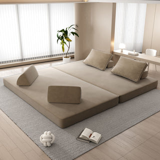 Multifunctional Convertible Sofa Bed With 2 Tumbler Backrests And 2 Pillows, Deep Seat Couch