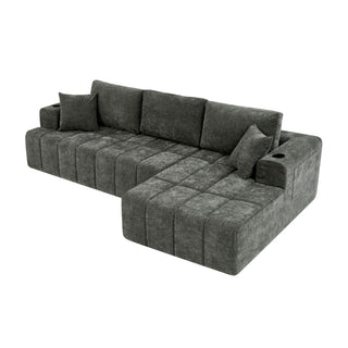 L - Shaped Sectional Sofa With Cup Holders & Side Pockets