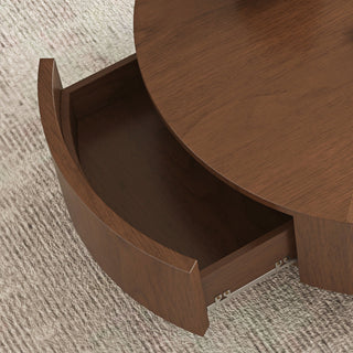 Drum Shaped Coffee Table With Hidden Storage Drawer, Low Profile For Living Room - Walnut