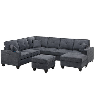 5 Piece Sectional Set With USB Port And Ottoman