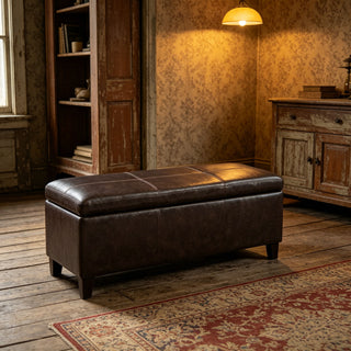 Rectangle Storage Ottoman Bench For Living Room - Brown