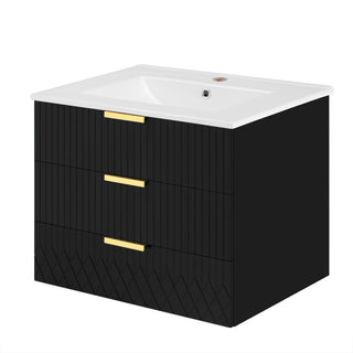 Wall Mounted Floating Cabinet With Double Drawer, Rectangular Sink