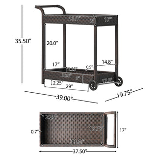 Resin Wicker Bar Cart With Metal Frame - Brown