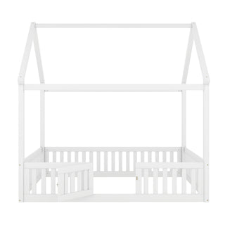 Wood House Bed With Fence And Door