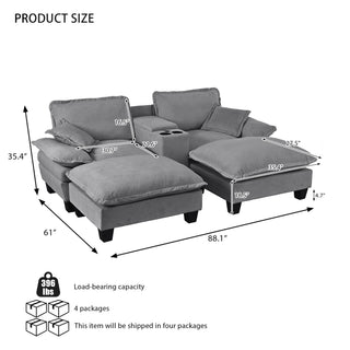 Modular Cloud Couch Sofa With Cup Holders & Storage, USB Port