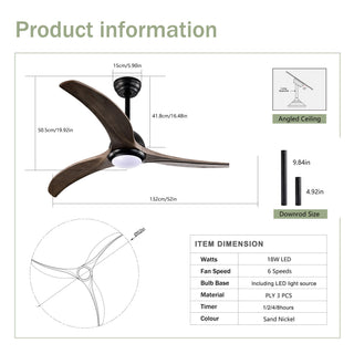 Indoor Outdoor Ceiling Fan With Light With Remote Control, Noiseless Reversible Motor, 6 Speed, 3 Color