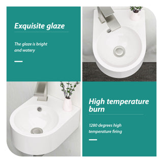 Modern Rectangle Wall Mount Bathroom Sink With Single Faucet Hole - White
