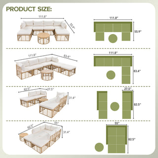 Outdoor Patio Furniture, All-Weather Rattan Sectional Sofa Set With Thick Cushions And Pillows, Freely Combined Conversation Sets For Garden, Backyard, Balcony