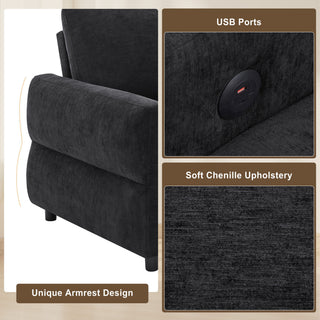 Convertible Sofa Bed Loveseat With Adjustable Backrest And USB Ports
