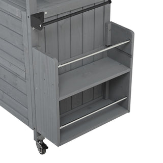 Foldable Outdoor Kitchen Island With Lockable Wheels, Storage Cabinet And Towel Rack For Patio
