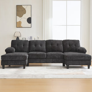 U-Shaped Sectional Sofa 103.5" Fabric Couch With Dual Chaise Lounges, Storage Pockets, Armrest Pillows
